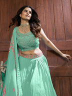 Myra Sea Green Chinon Embroidered Designer Lehenga