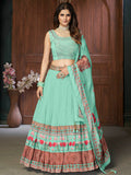 Myra Sea Green Chinon Embroidered Designer Lehenga