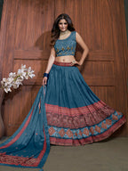 Myra Aequa blue Chinon Embroidered Designer Lehenga
