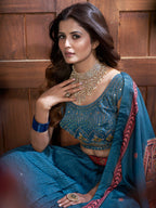 Myra Aequa blue Chinon Embroidered Designer Lehenga