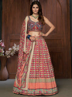 Myra Multicolor Silk and Chinon Embroidered Designer Lehenga