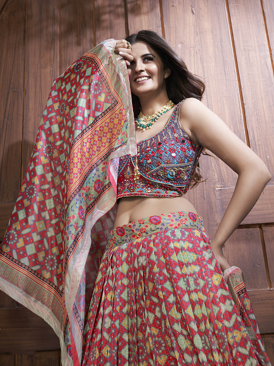 Myra Multicolor Silk and Chinon Embroidered Designer Lehenga