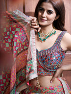 Myra Multicolor Silk and Chinon Embroidered Designer Lehenga