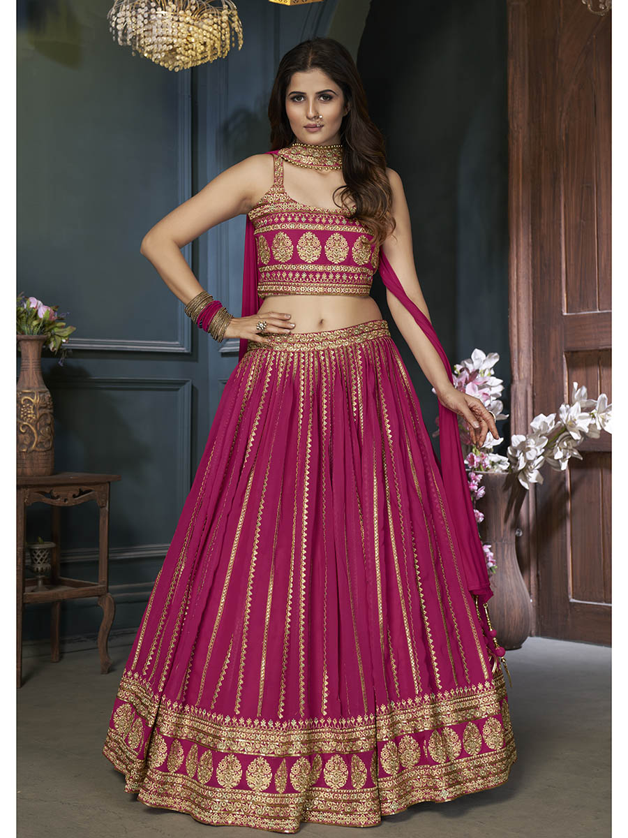 Myra Pink Georgette Embroidered Designer Lehenga
