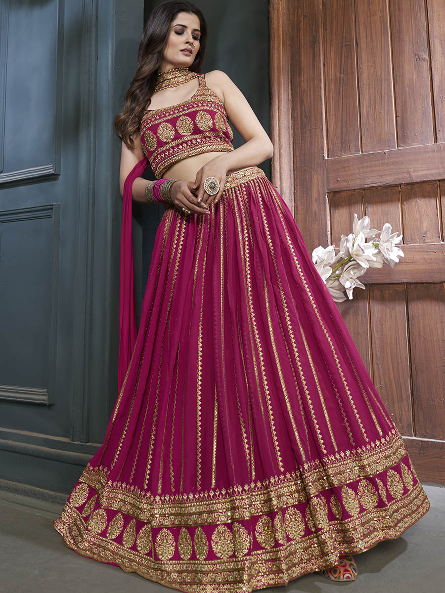 Myra Pink Georgette Embroidered Designer Lehenga