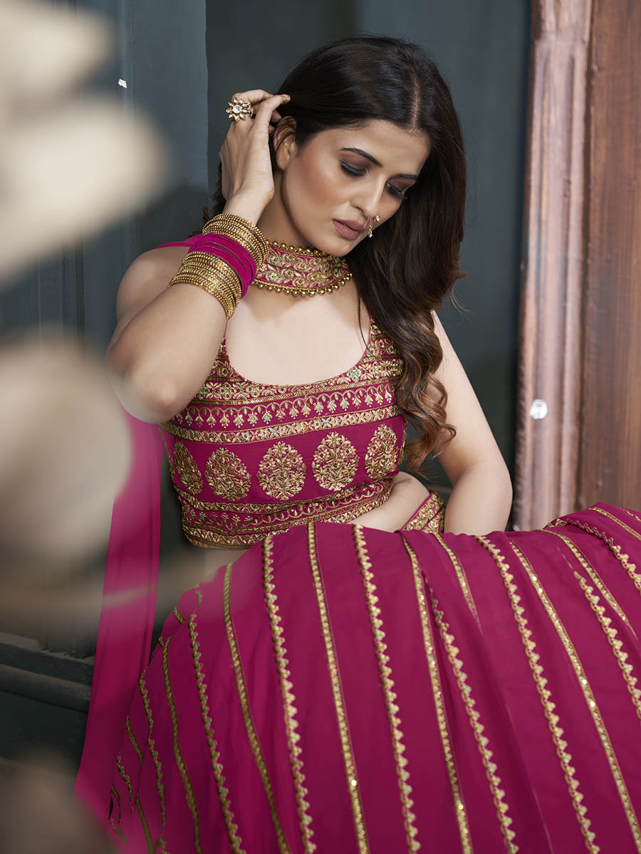 Myra Pink Georgette Embroidered Designer Lehenga