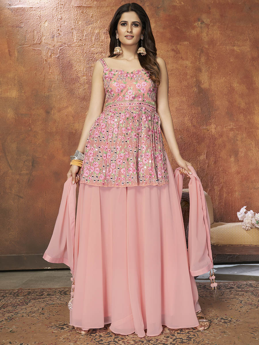 Myra Pink Georgette Embroidered Designer Suit