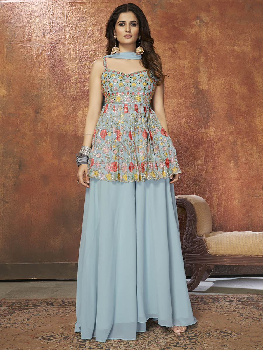 Myra Blue Georgette Embroidered Designer Suit
