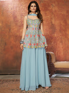 Myra Blue Georgette Embroidered Designer Suit