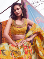 Myra Yellow Art Silk Embroidered Designer Lehenga