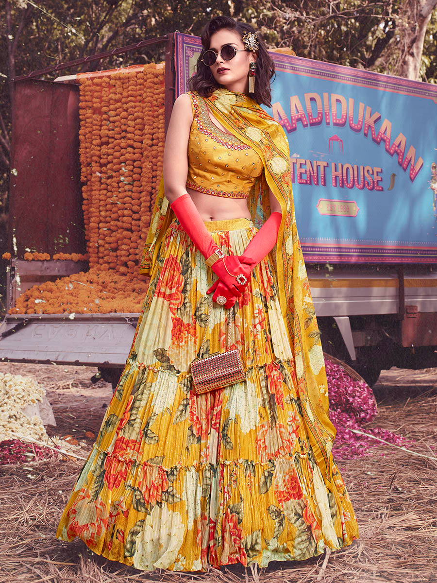 Myra Yellow Art Silk Embroidered Designer Lehenga