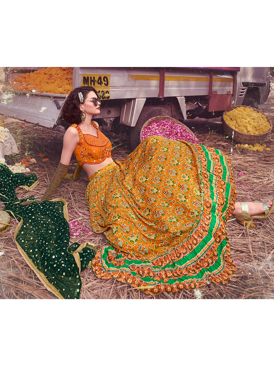 Myra Musturd Art Silk Embroidered Designer Lehenga