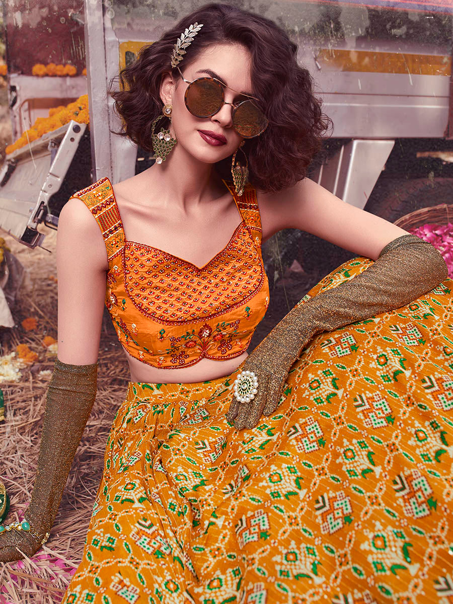 Myra Musturd Art Silk Embroidered Designer Lehenga