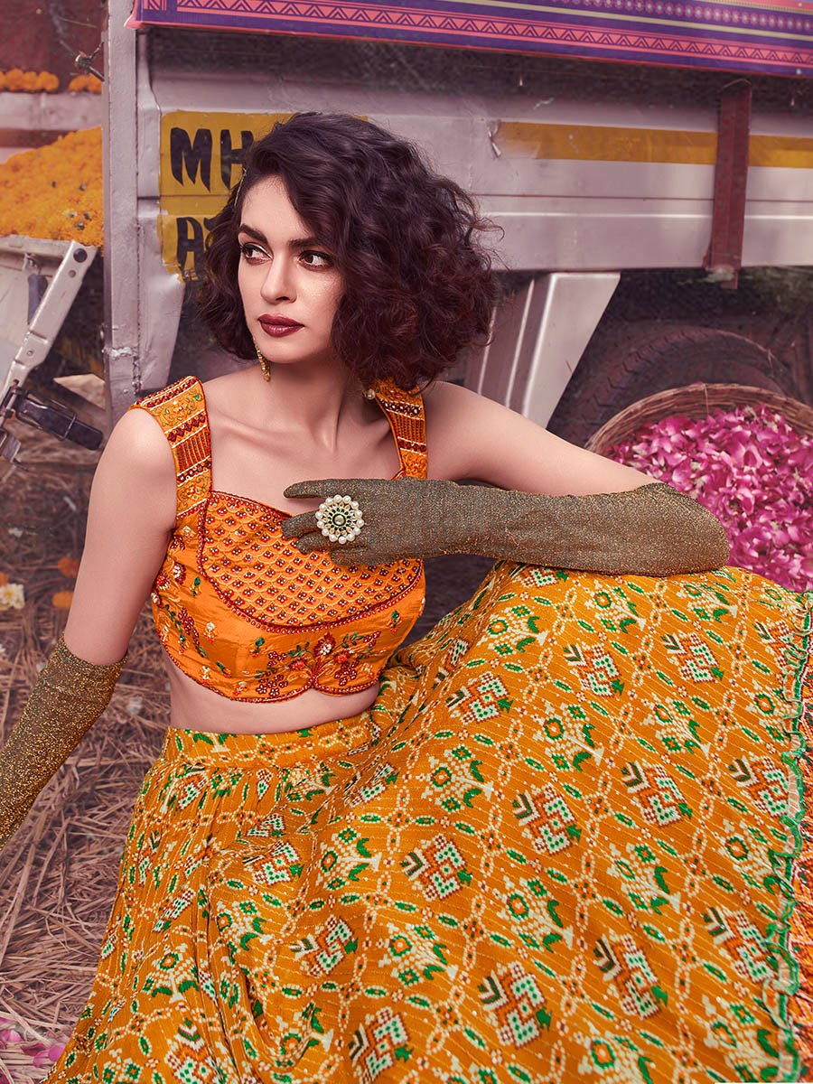 Myra Musturd Art Silk Embroidered Designer Lehenga