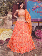 Myra Peach Chinon Embroidered Designer Lehenga