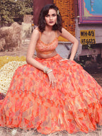 Myra Peach Chinon Embroidered Designer Lehenga