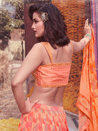 Myra Peach Chinon Embroidered Designer Lehenga