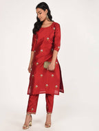 Cheera Women's Beautiful Hand Embroidered Motif All-Over Straight Silk Kurta Set (CH069K) - Distacart