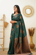 DEIANA'S Beautiful Designer Golden zari Soft Lichi Silk Saree - Green