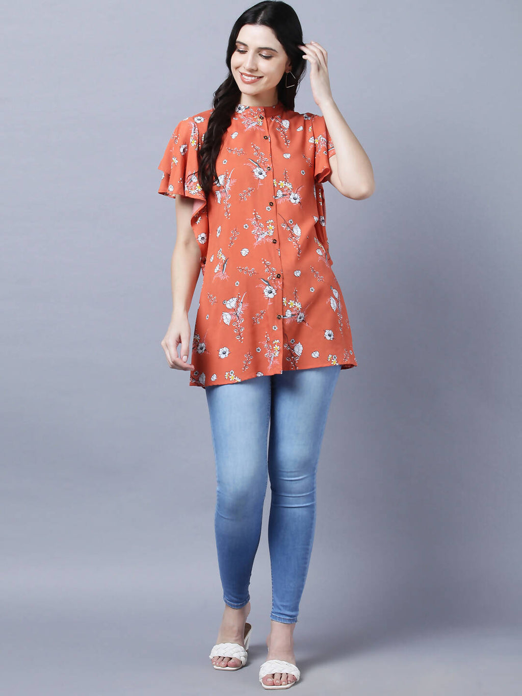 Myshka Stylish Orange Viscose Short Sleeve Women's Top - Distacart