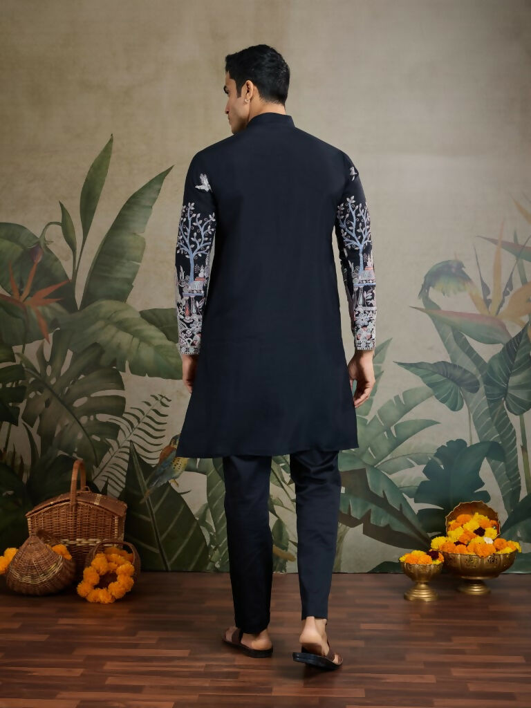 Vastranavya Black Exclusive Festival Wear Viscose Silk Thread & Sequence Embroidered Work Kurta