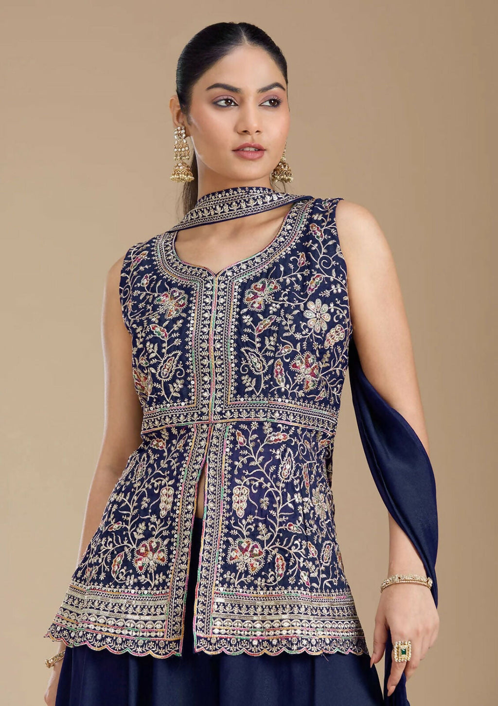 Teeya Creation Blue Color Star Georgette Party Wear Designer Peplum Sharara Set