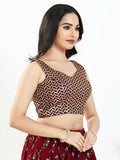 Joban Fashion Wine Silk Padded Blouse With Sweetheart Neck Sleeveless - Distacart