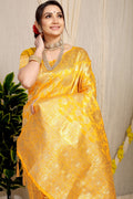 Anaita Yellow Woven Design Pure Silk Banarasi Saree With Blouse - Distacart