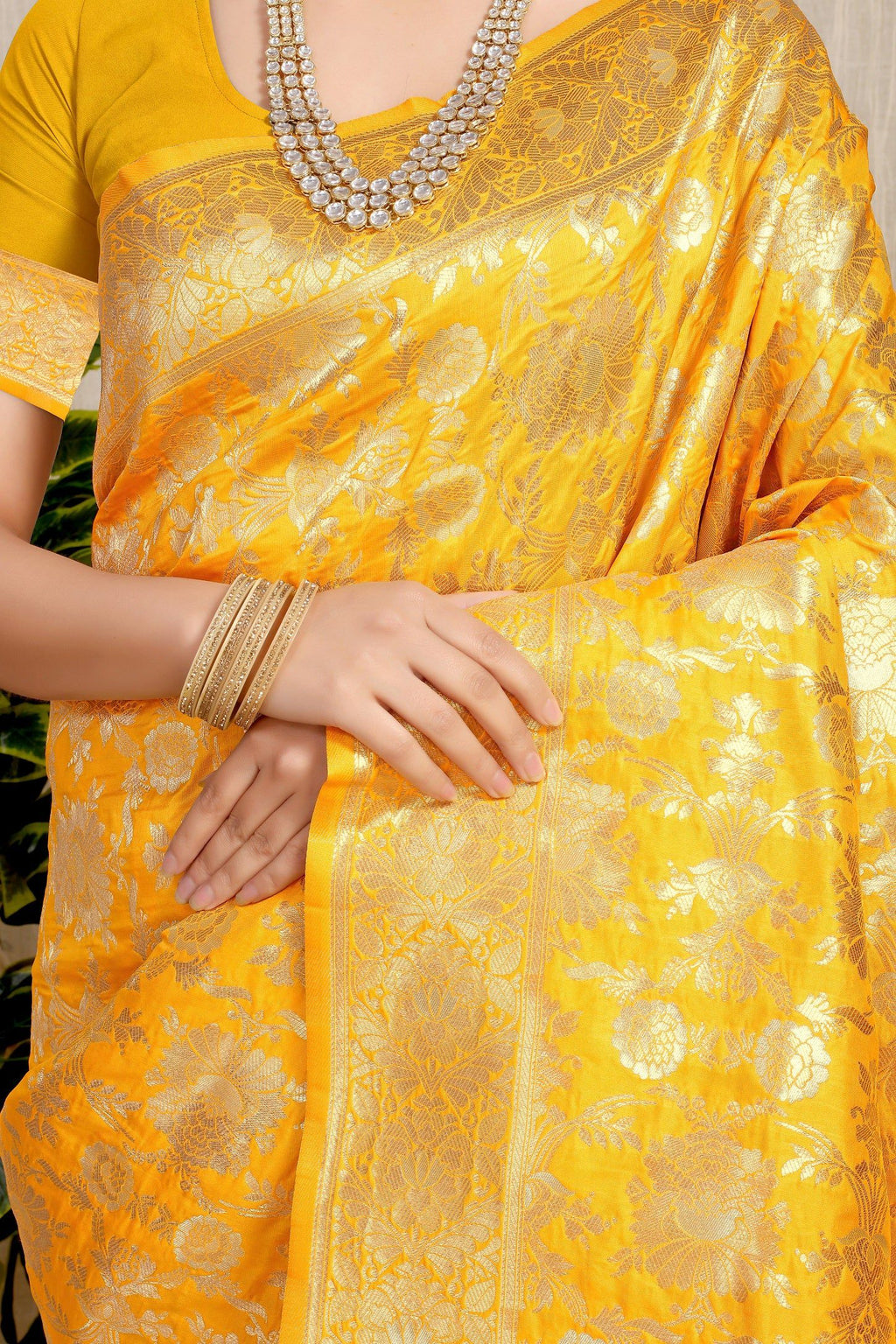 Anaita Yellow Woven Design Pure Silk Banarasi Saree With Blouse - Distacart