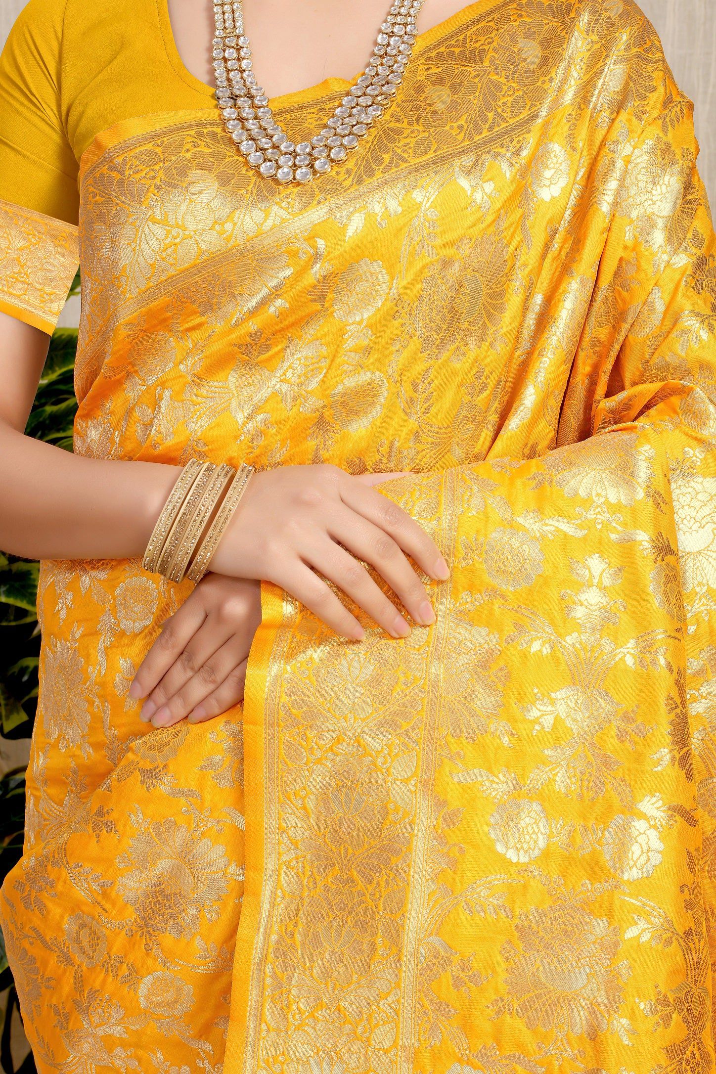Anaita Yellow Woven Design Pure Silk Banarasi Saree With Blouse - Distacart