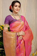 Anaita Peach Woven Design Pure Silk Banarasi Saree With Blouse - Distacart