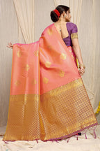 Anaita Peach Woven Design Pure Silk Banarasi Saree With Blouse - Distacart