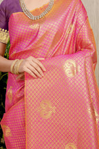 Anaita Peach Woven Design Pure Silk Banarasi Saree With Blouse - Distacart