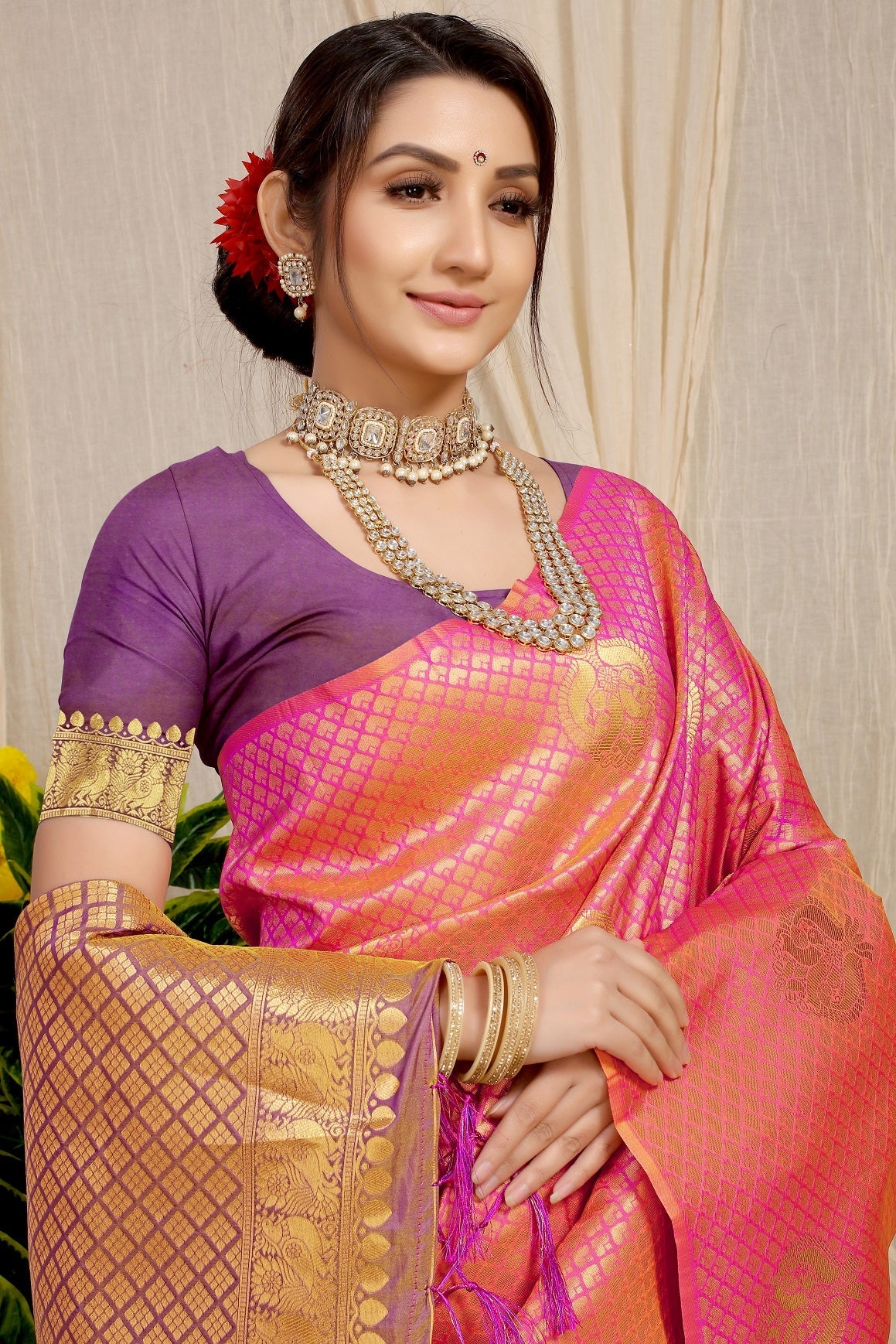 Anaita Peach Woven Design Pure Silk Banarasi Saree With Blouse - Distacart