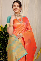 Anaita Orange Woven Design Pure Silk Banarasi Saree With Blouse - Distacart