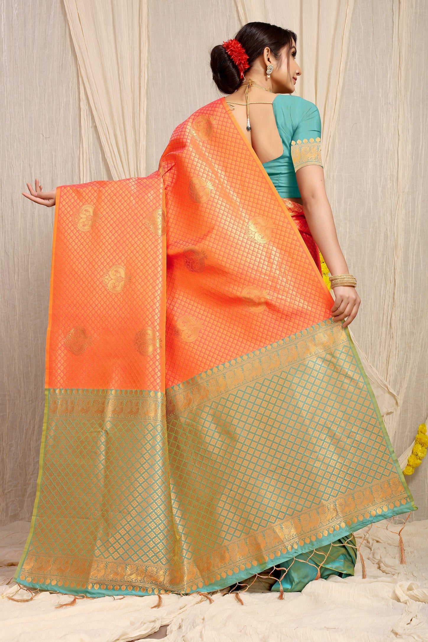 Anaita Orange Woven Design Pure Silk Banarasi Saree With Blouse - Distacart