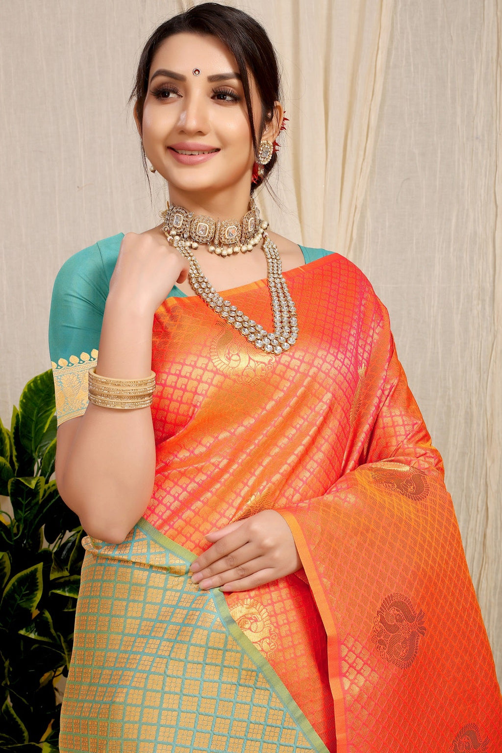 Anaita Orange Woven Design Pure Silk Banarasi Saree With Blouse - Distacart