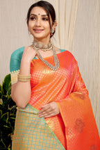 Anaita Orange Woven Design Pure Silk Banarasi Saree With Blouse - Distacart