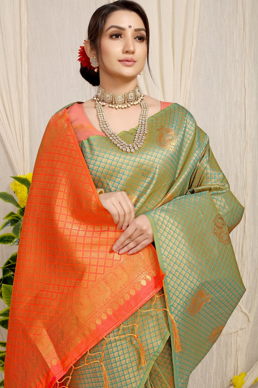 Anaita Green Woven Design Pure Silk Banarasi Saree With Blouse - Distacart