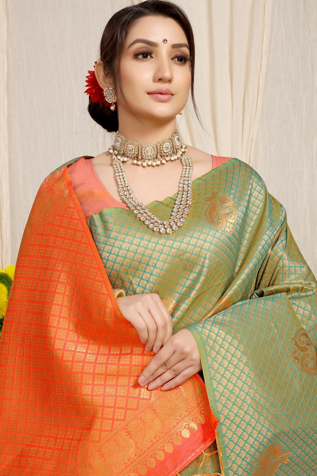 Anaita Green Woven Design Pure Silk Banarasi Saree With Blouse - Distacart