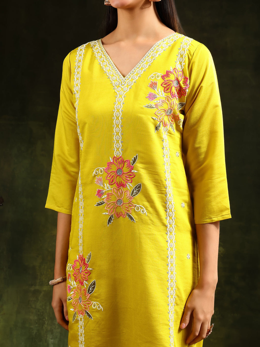 Embroidered Kurta With Pant & Embroidered Dupatta, Yellow - Hiral Fashion - Distacart