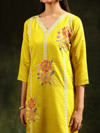 Embroidered Kurta With Pant & Embroidered Dupatta, Yellow - Hiral Fashion - Distacart