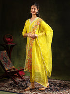 Embroidered Kurta With Pant & Embroidered Dupatta, Yellow - Hiral Fashion - Distacart