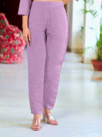 Full Front Embroidered Kurta With Pant & Embroidered Organza Dupatta, Lavender - Hiral Fashion - Distacart
