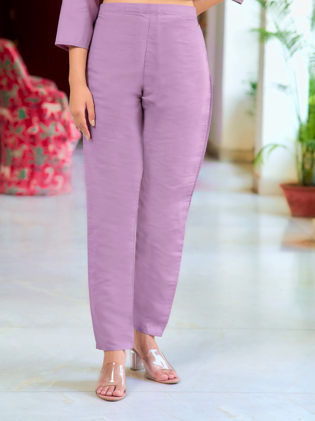 Full Front Embroidered Kurta With Pant & Embroidered Organza Dupatta, Lavender - Hiral Fashion - Distacart