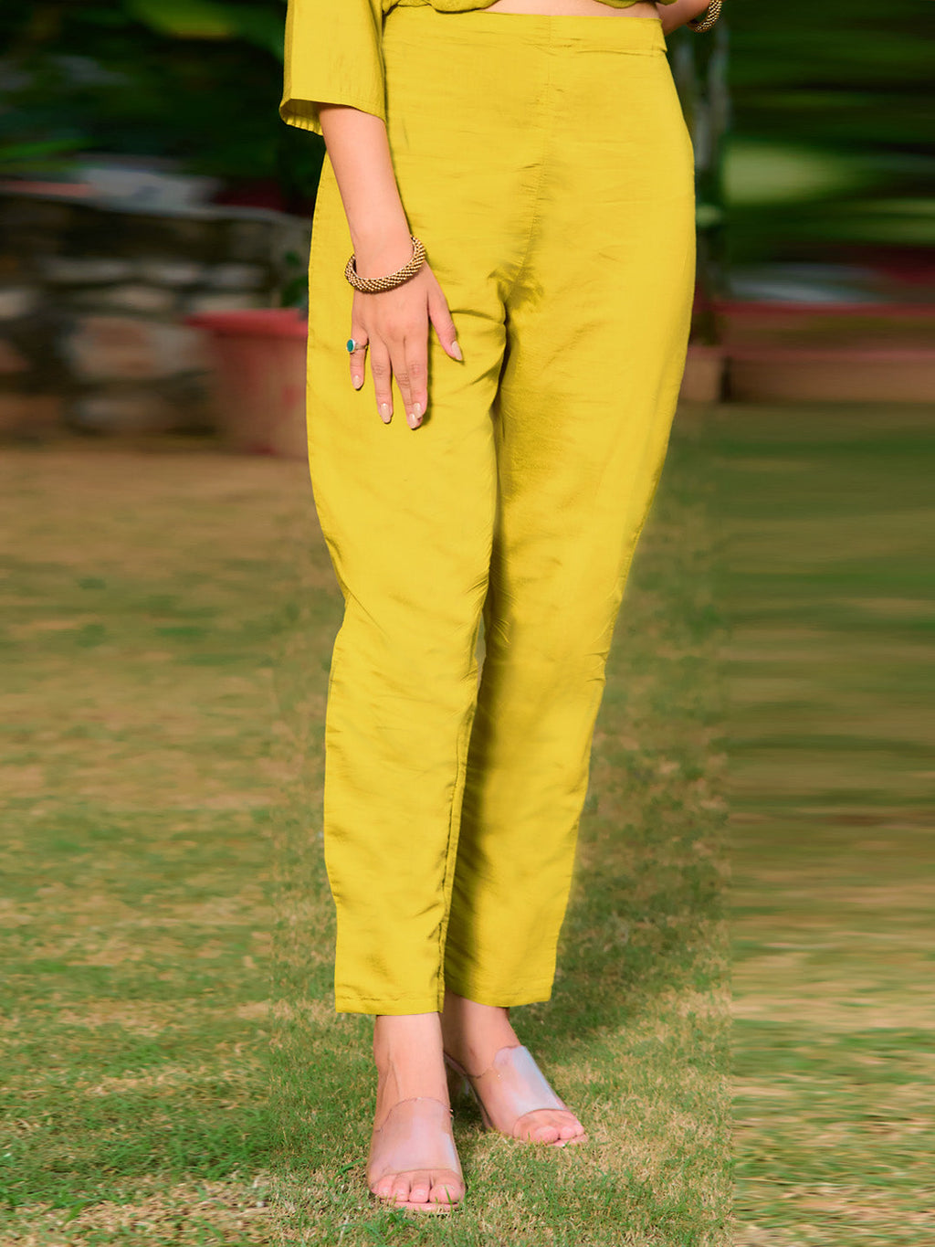 Full Front Embroidered Kurta With Pant & Embroidered Organza Dupatta, Yellow - Hiral Fashion - Distacart
