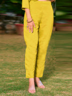 Full Front Embroidered Kurta With Pant & Embroidered Organza Dupatta, Yellow - Hiral Fashion - Distacart