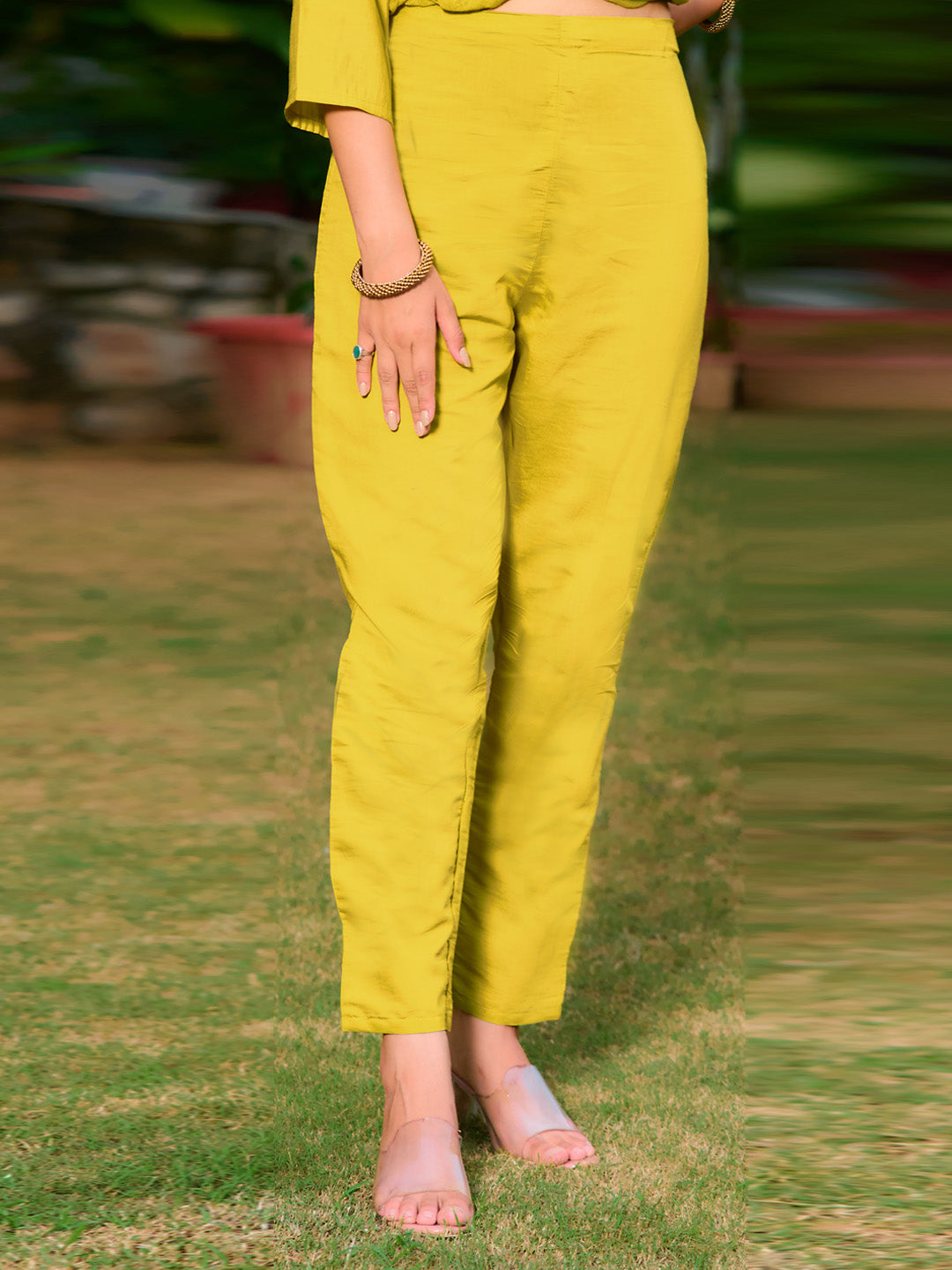 Full Front Embroidered Kurta With Pant & Embroidered Organza Dupatta, Yellow - Hiral Fashion - Distacart