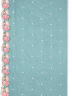 Full Front Embroidered Kurta With Pant & Embroidered Organza Dupatta, Blue - Hiral Fashion - Distacart