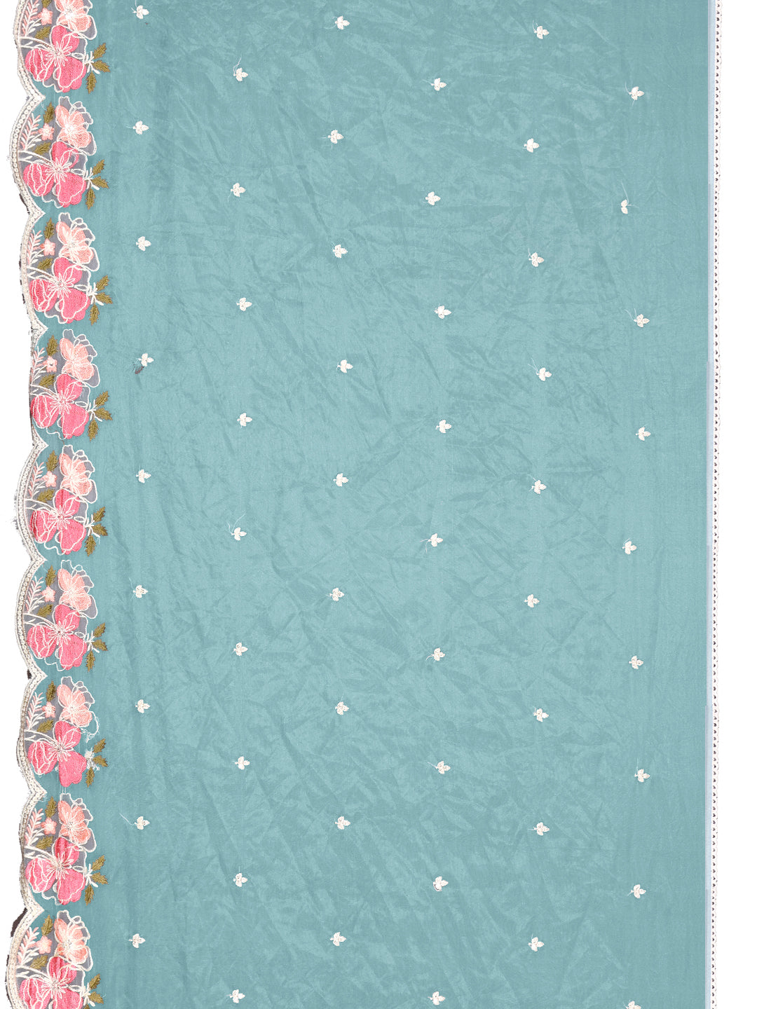 Full Front Embroidered Kurta With Pant & Embroidered Organza Dupatta, Blue - Hiral Fashion - Distacart